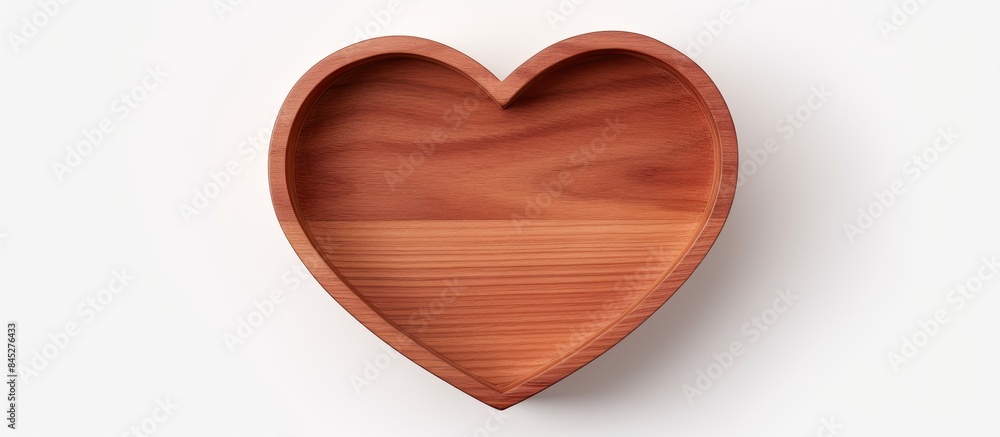 Poster a heart shaped wooden container viewed from above standing alone on a white background with no other