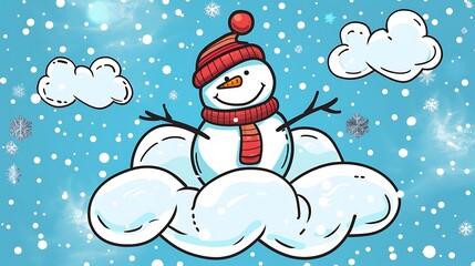 Fototapeta premium snowman, christmas, winter, snow, holiday, vector, snowflake, hat, cold, illustration, xmas, cartoon, card, tree, celebration, december, season, decoration, fun, new, happy, year, santa, cute, carrot