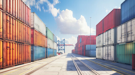 Fototapeta premium Cargo containters in port, waiting for shipping. Port operations concept.