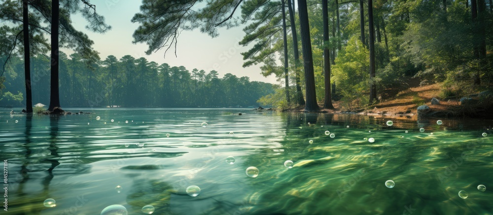 Leinwandbilder greenfield lake in wilmington nc features air bubbles visibly present on its surface creating an int