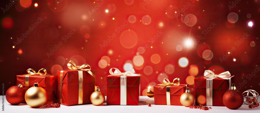 Aufkleber a festive holiday themed red background with gifts and decorations displayed the image provides ampl