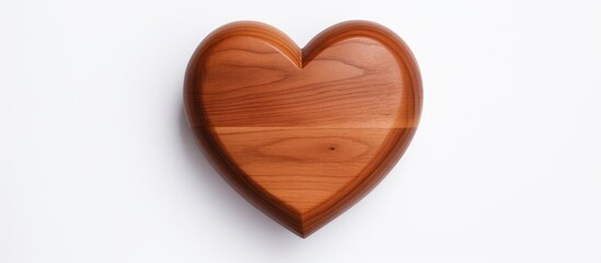 A heart shaped wooden container viewed from above standing alone on a white background with no other objects nearby Ample space available for inserting an image
