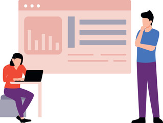 Fototapeta premium A boy and a girl are working on a graph.