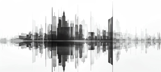 Elegant Structures, Simple black and white skyline with elegant, minimalist architectural forms.