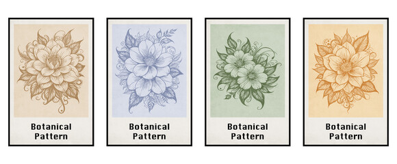 Set of 4 botanical illustrations for printing on wall decorations, covers, leaflets . Generated by Ai