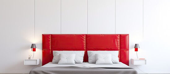 A stylishly designed apartment with power supply incorporated into the sleek interior The copy space image showcases a white wall over the bed featuring an installation of sockets and a light switch