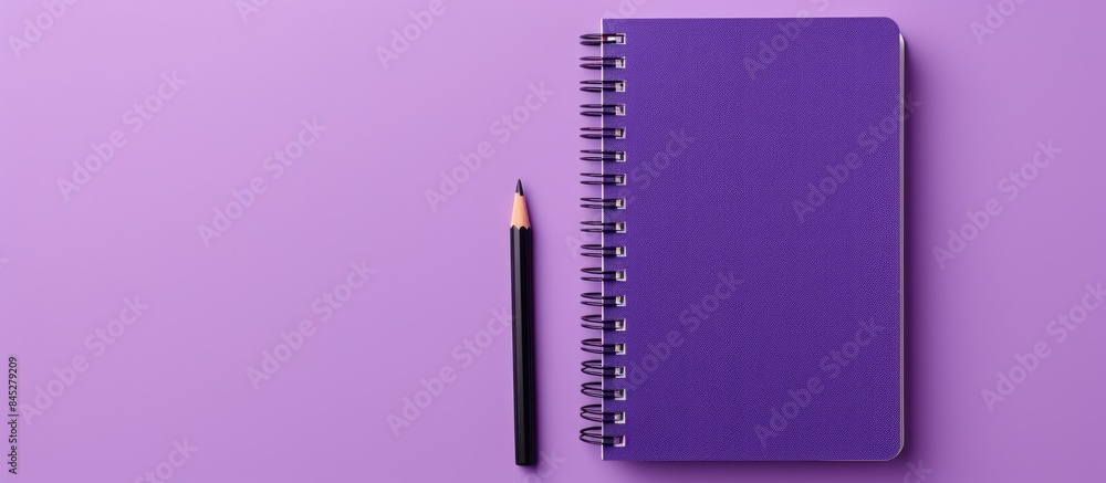 Poster an image of a school notebook with a pencil is placed on a violet background the same notebook is th