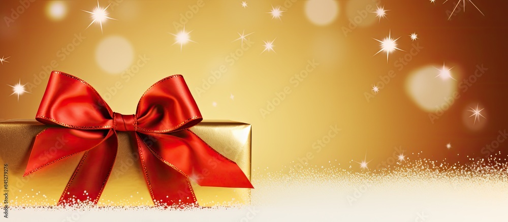 Aufkleber a festive card for christmas or new year featuring a silver snowflake adorned with a red bow on a ca
