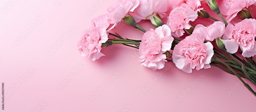 Aufkleber a beautiful image of fresh baby pink carnations isolated on a bright pink background creating a top 