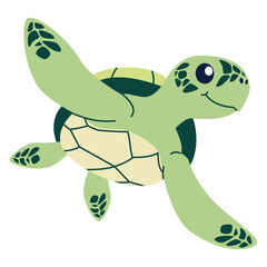 Flat vector illustration in children's style. Cute turtle with smiling face on white background . Vector illustration