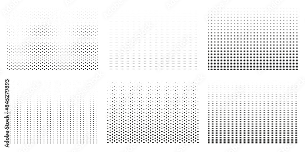 Poster set of halftone patterns with dot gradients for backgrounds and banners. isolated vector illustratio