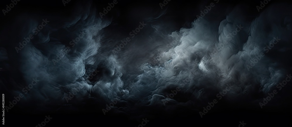 Poster A smokey background with minimal smoke and textured light fog on a black background showcasing illuminated stormy clouds with copy space image