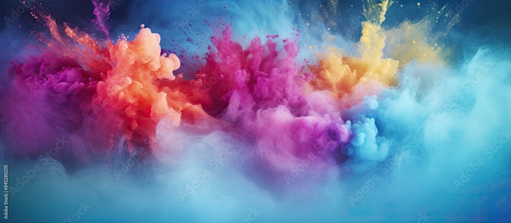 Aufkleber A vibrant copy space image captures the frozen moment when colorful powder explodes creating an abstract splattered background with glittering textures