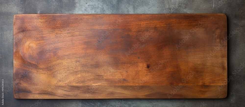 Fototapete a top down view of a rectangular vintage style cutting board with a handle and a wooden spoon the im