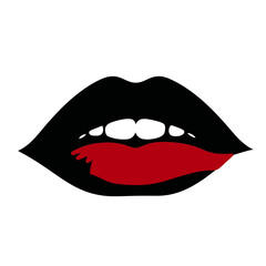 Stylized black lips with a red tongue protruding
