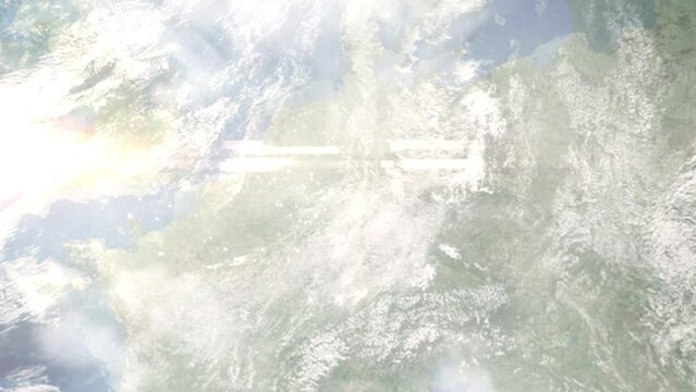 Earth zoom in from space and focus on Marburg, Germany. Background for travel intro or blog. Satellite view. 3D style Animation. Images from NASA.