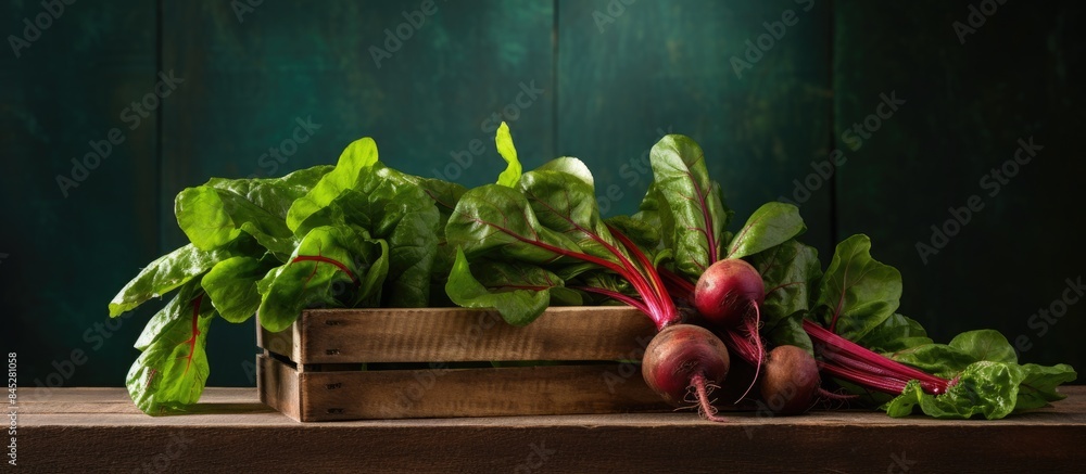 Poster copy space image of crate containing fresh homegrown beetroot with the leaves still intact the beetr
