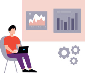 Boy is working on finance on laptop.