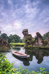 a boat at the top of lake