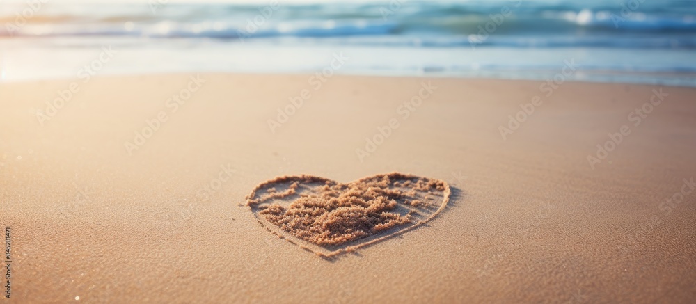 Poster a romantic heart shape created in the smooth sand perfect for a valentine s day message or declarati
