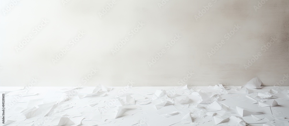Aufkleber There is a paper that has been torn on a white background with copy space for text input The paper is on the floor and it appears to be recyclable