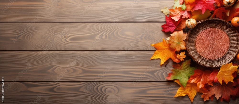 Aufkleber the image showcases a fall themed arrangement with a wooden floor serving as the backdrop a rattan b