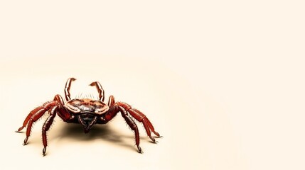 Fototapeta premium Close-up shot of a detailed red spider on a soft beige background.