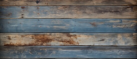Obraz premium A vintage wooden background with visible knots nail holes and an old paint job The front view of a wooden wall offers ample copy space for adding text or images