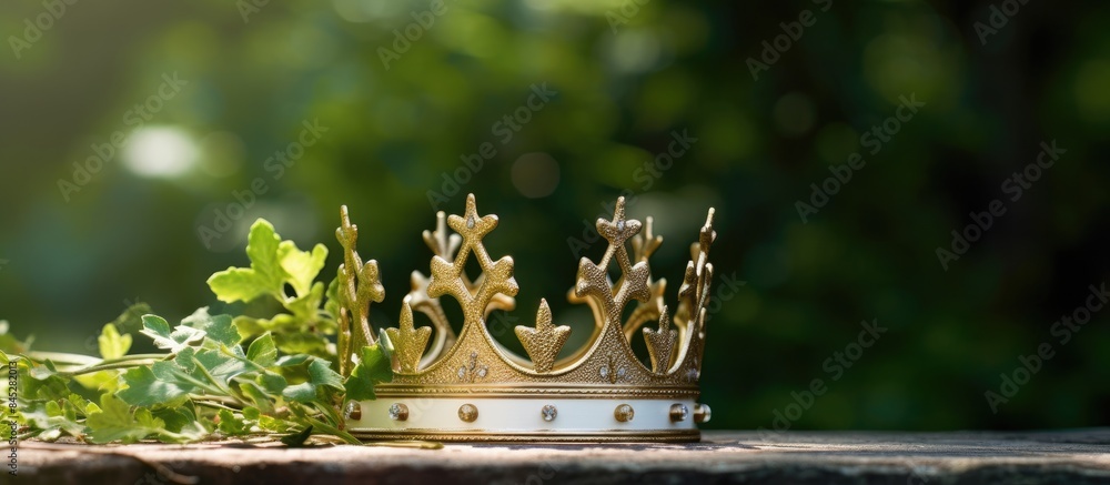 Poster a picture of a white piggy bank with a golden crown sits on a table that is divided against a greene