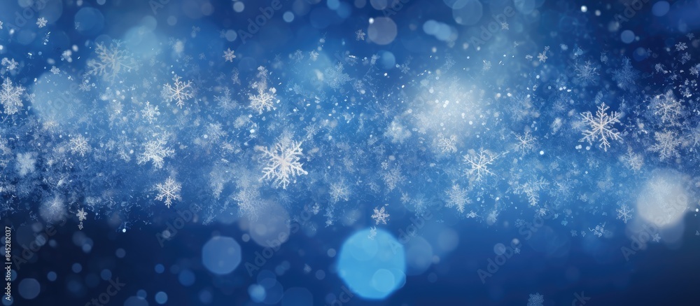 Poster a magical blue bokeh with blinking stars and falling snowflakes creates an abstract christmas backgr