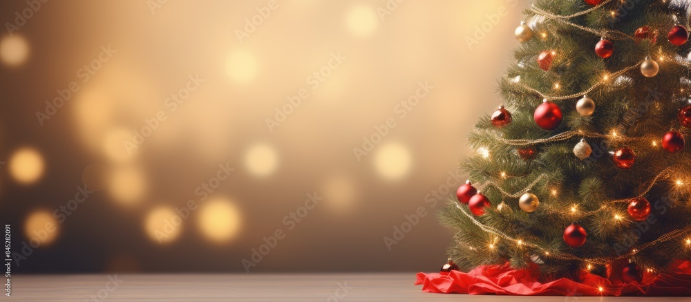 Poster festive christmas tree adorned with a fir tree set against a blurred background the image creates a 
