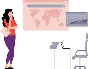 The girl is thinking about the office work.