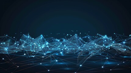 Futuristic wave. Abstract wave with blue dots and lines. Dark background particles