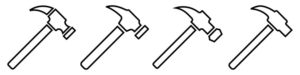 Hammer linear icons set. Black hammer logo icon in flat design. Vector illustration.