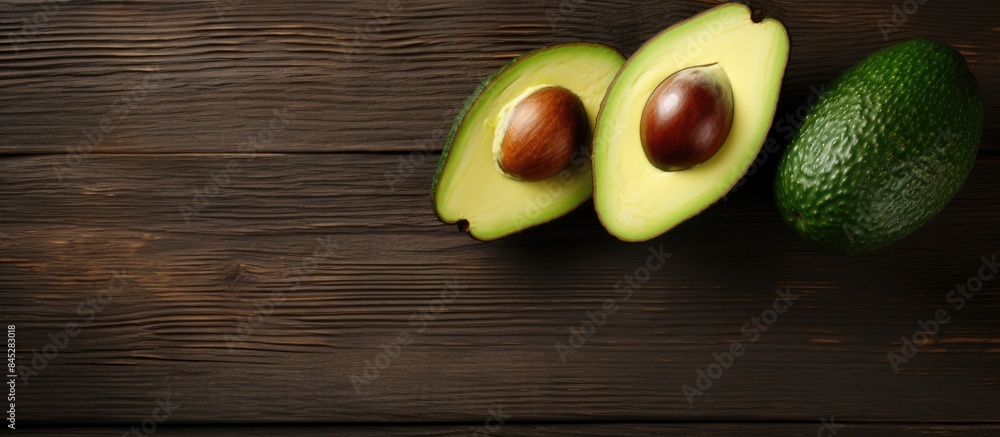 Poster an avocado sliced in half rests on a white backdrop the image offers copy space and serves as a bann