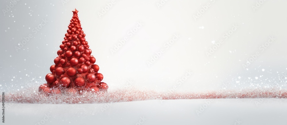 Aufkleber A red beaded Christmas tree on a white textured background perfect for adding your own message Copy space image for cards greetings and invitations