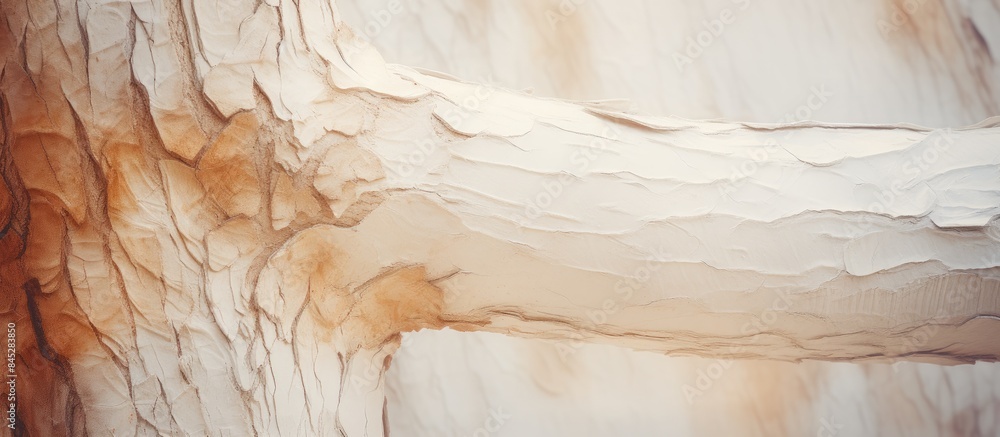 Aufkleber A blurred abstract background showcasing the macro photography of a bark tree with white painted textures and intricate details offering a captivating close up view Incorporating copy space image