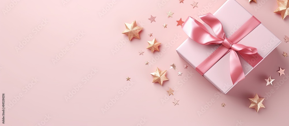 Poster a creative christmas or new year concept with a top view of a gift box on a pastel pink background t