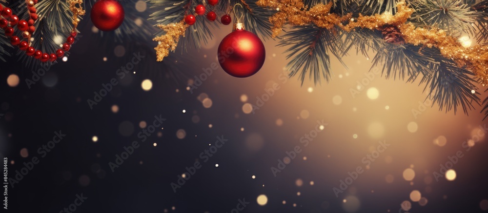 Fototapete festive christmas background with a beautifully decorated fir branch the image has ample copy space 