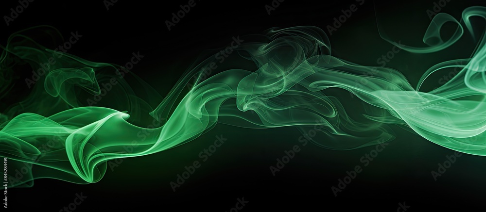 Poster an artistic green smoke flow resembling a gas flow shape can be seen in the isolated black backgroun