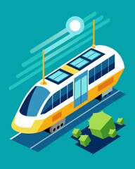 The futuristic train seamlessly blends renewable energy and transportation with its solar panels integrated into the sleek design.. Vector illustration