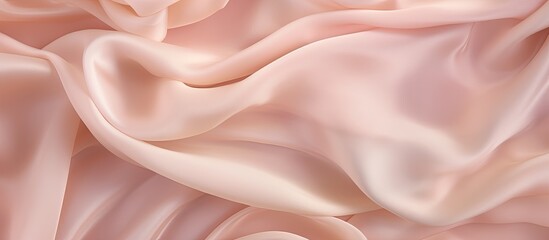 Fototapeta premium Soft crumpled pink silk fabric with a pastel beige color serving as a beautiful background for a wedding There is ample copy space in the image