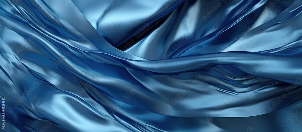 Aufkleber An abstract blue background featuring a textured shiny and monochrome surface of crumpled and creased iridescent metal foil providing a copy space image