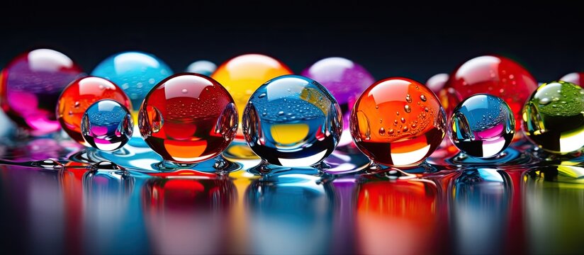 A captivating copy space image featuring vibrant hydrogel balls on a grey background The colorful balls cast intriguing shadows resembling water beads or orbeez