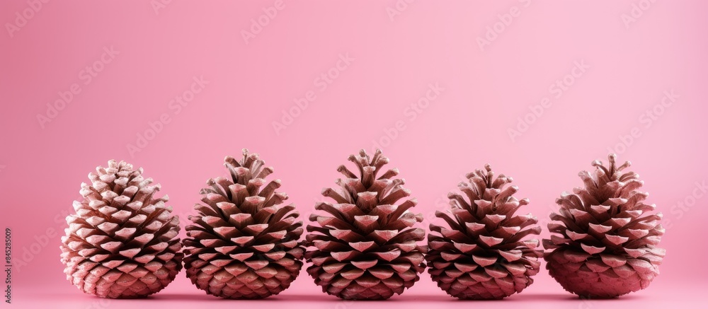 Poster a festive christmas decoration of cones is displayed on a pink background in this copy space image t