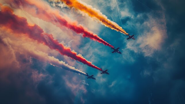Skywriting with airplanes spelling out "4th of July," vibrant smoke trails copy space, celebration of liberty, vibrant, Overlay, sky backdrop