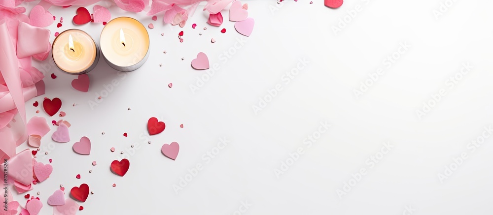 Poster a valentine s day themed image featuring a candle frame confetti and a white background the composit