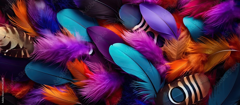 Aufkleber colorful feathers provide a vibrant backdrop for decorative easter eggs the image offers plenty of c