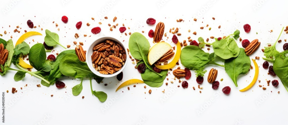 Aufkleber copy space image of healthy salad ingredients for a vegan salad recipe featuring baby spinach leaves