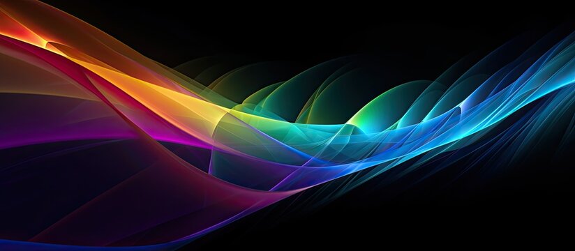 A colorful rainbow assortment of abstract patterns illuminates the black background in a captivating freezelight drawing leaving ample copy space for a menu or other content